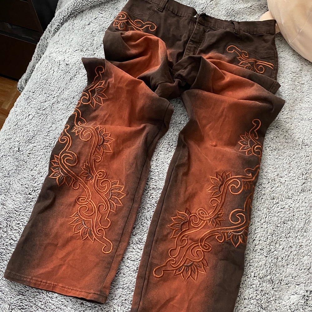 Burnt Orange Embroidered Jeans